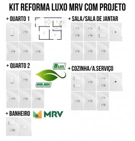 Kit Tomadas Apto Completo Mrv Reforma Recta Blux Branco Gloss